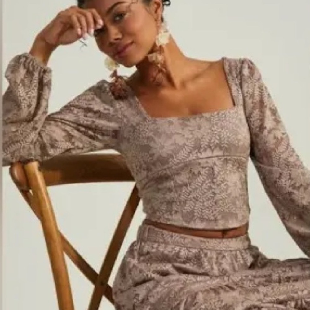 Altar'd State Cropped Chicago Lace Corset Long Sleeve top in dusty rose